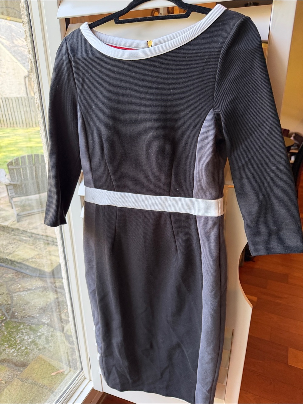 Boden Black and Gray Long-Sleeve Sheath Dress with White Trim